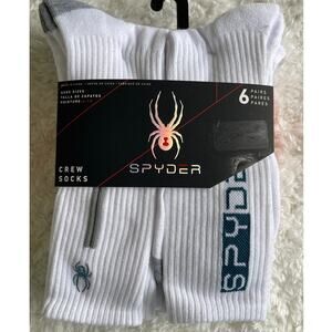 Spyder White Gray Crew Socks 6 pairs NEW Mens Size 6-12 Sports Everyday Comfort